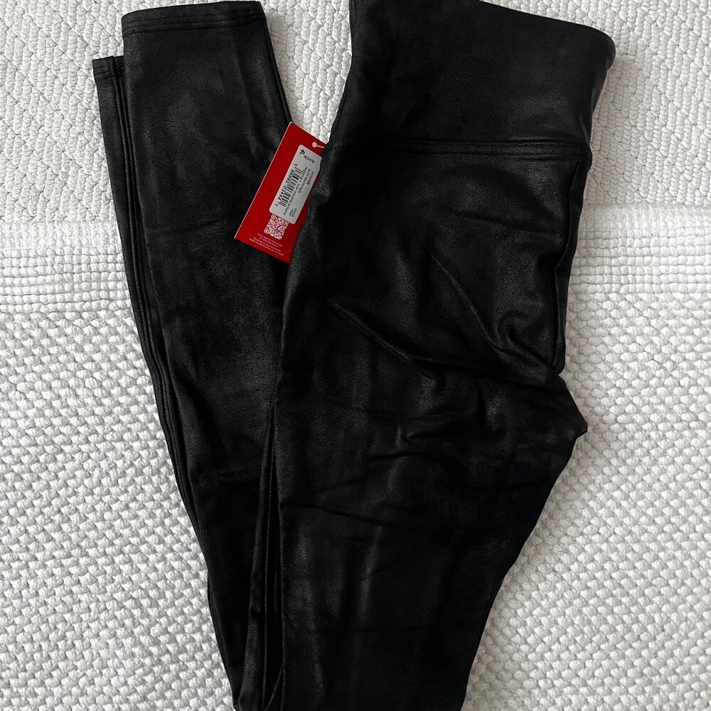 NWT SPANXshape Faux Leather Fleece-Lined Leggings — Black Size M